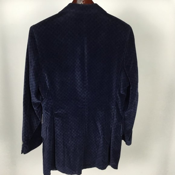 MENS BLUE & BLACK CHECK VELVET SPORTS JACKET - Picture 4 of 4